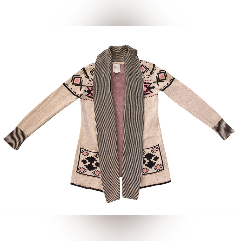 Women's Aztec Geometric Open Cardigan Duster (Size M)